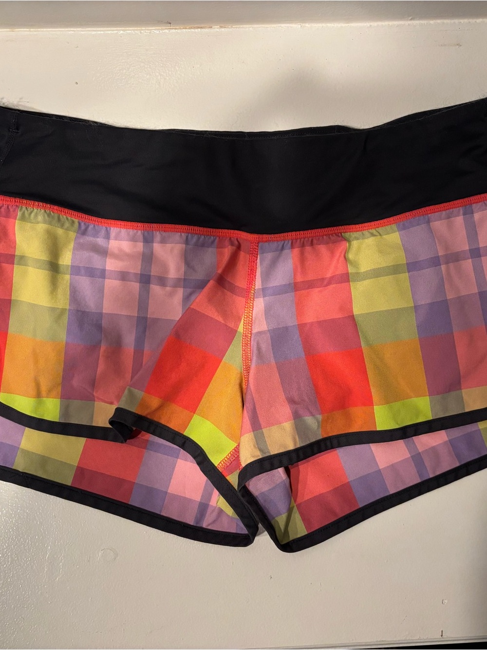 lululemon athletica Colorful Plaid Athletic Shorts with Black Waistband